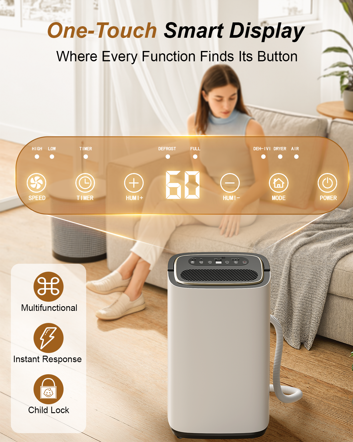 3000 sq.ft Dehumidifier for Basement, 30 Pint Dehumidifiers for Home with Drain Hose, Smart Humidity Control, 24H Timer & Child Lock, Ideal for Large Room, Bathroom, Bedroom, Garage
