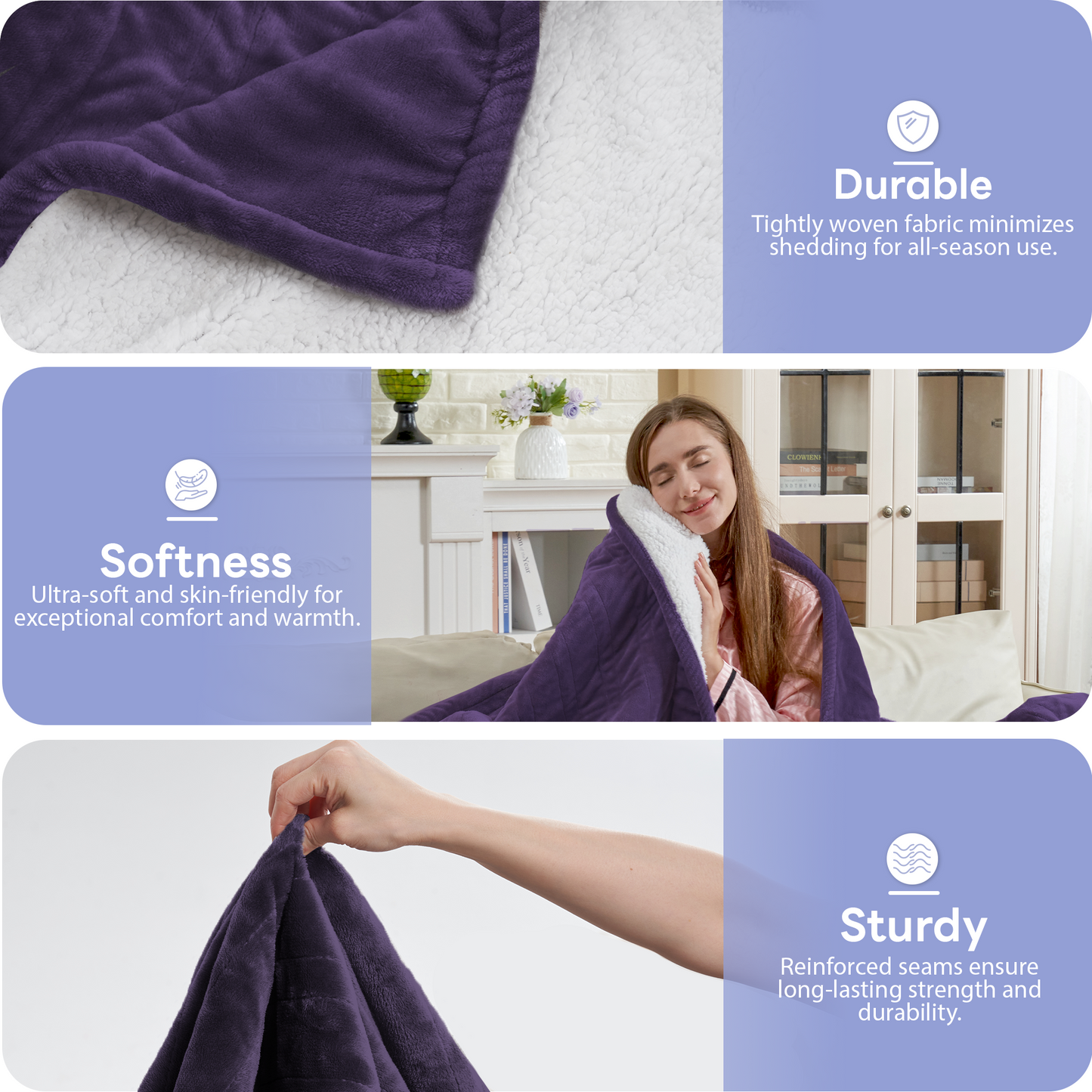 Nexaro Heated Electric Blanket, 50"x60" Flannel Heating Blanket Features 12-Hour Timer with 1-Hour Intervals, Machine Washable Sherpa with Overheating Protection, Ideal Gifts for Her, Purple