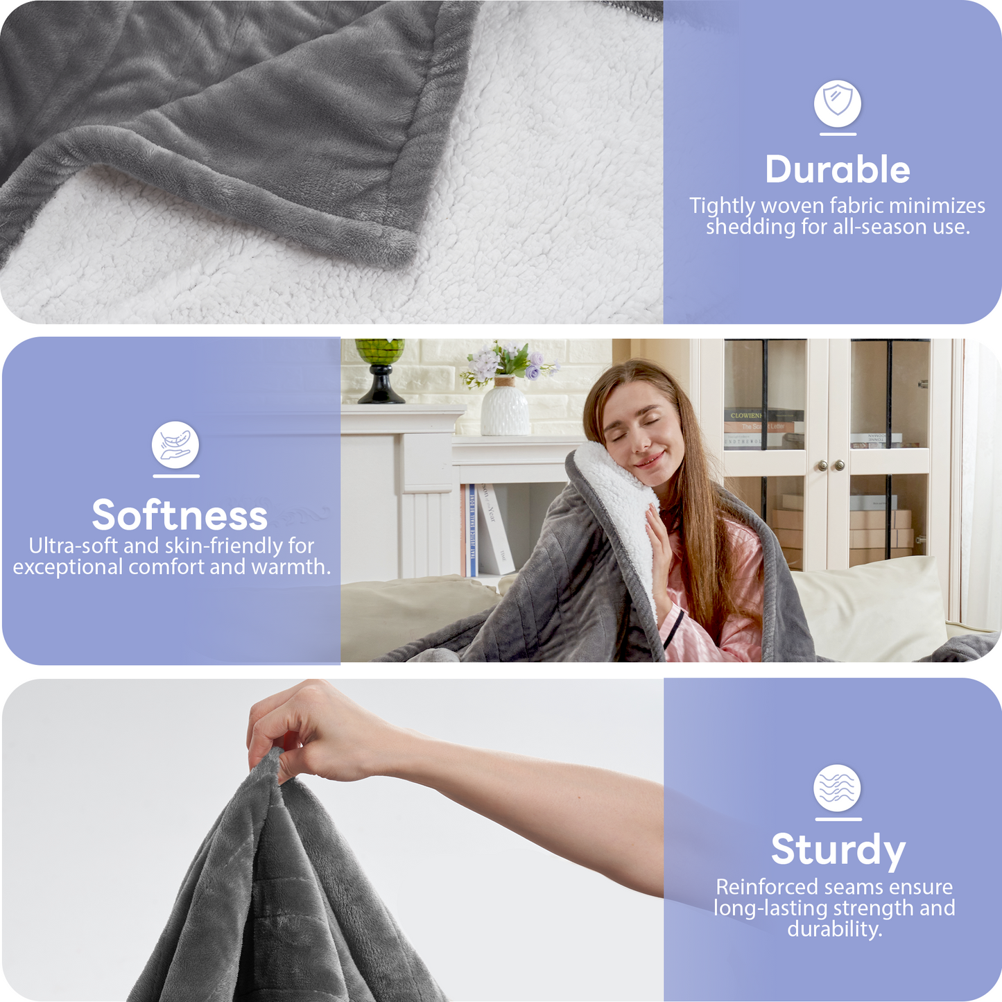 Nexaro Heated Electric Blanket, 50"x60" Flannel Heating Blanket Features 12-Hour Timer with 1-Hour Intervals, Machine Washable Sherpa with Overheating Protection, Ideal Gifts for Her, Grey
