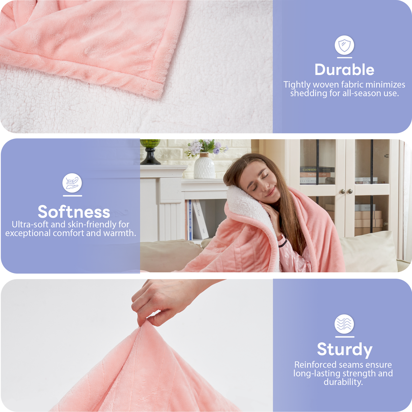 Nexaro Heated Electric Blanket, 50"x60" Flannel Heating Blanket Features 12-Hour Timer with 1-Hour Intervals, Machine Washable Sherpa with Overheating Protection, Ideal Gifts for Her, Pink