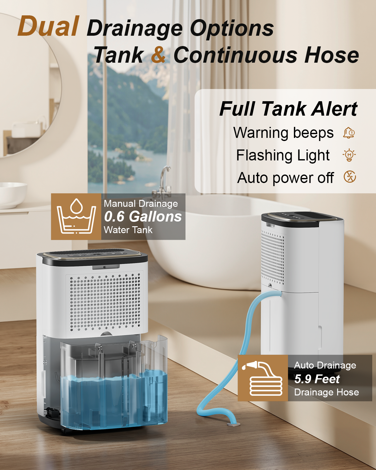 3000 sq.ft Dehumidifier for Basement, 30 Pint Dehumidifiers for Home with Drain Hose, Smart Humidity Control, 24H Timer & Child Lock, Ideal for Large Room, Bathroom, Bedroom, Garage