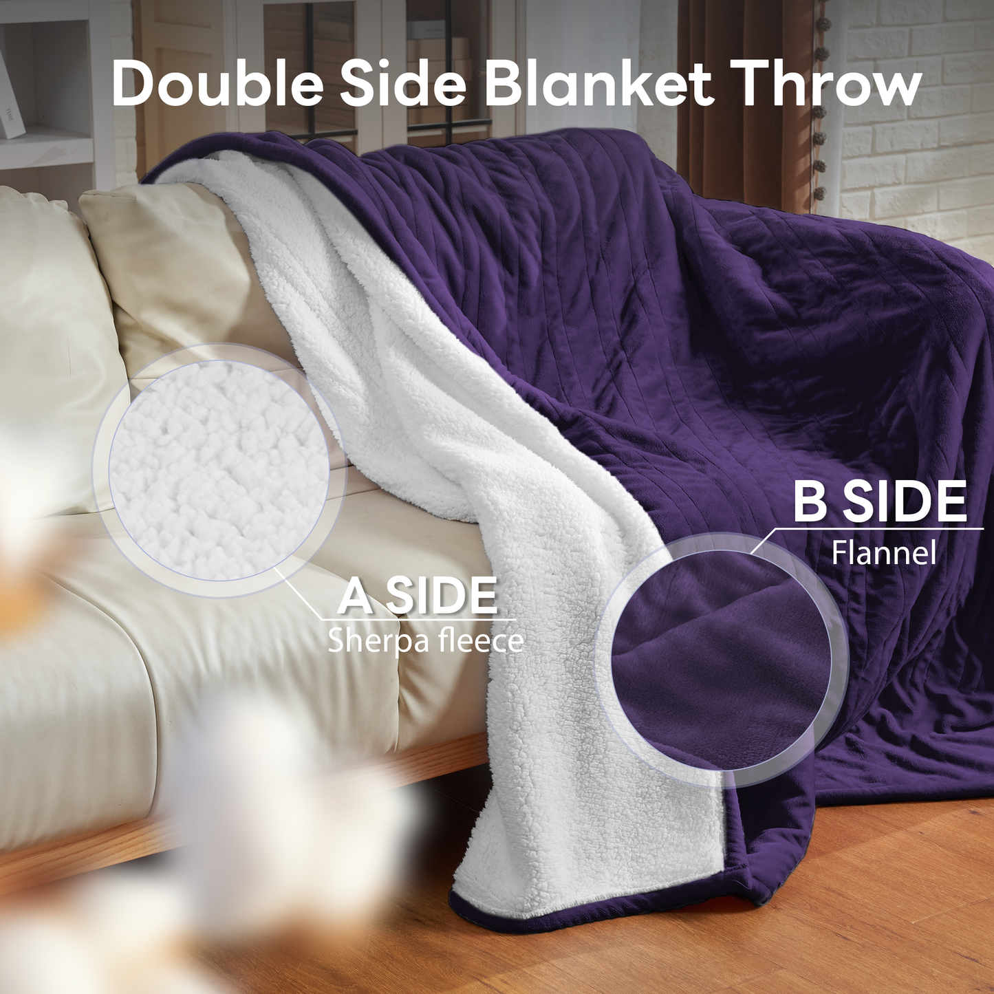 Nexaro Heated Electric Blanket, 50"x60" Flannel Heating Blanket Features 12-Hour Timer with 1-Hour Intervals, Machine Washable Sherpa with Overheating Protection, Ideal Gifts for Her, Purple