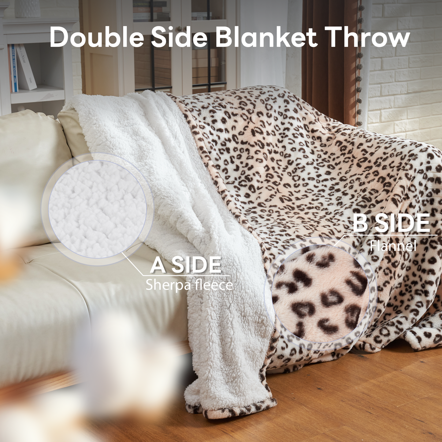 Heated Electric Blanket, 72"x84" Flannel Heating Blanket Features 12-Hour Timer with 1-Hour Intervals, Machine Washable Sherpa with Overheating Protection, Ideal Gifts for Her, Cream Leopard