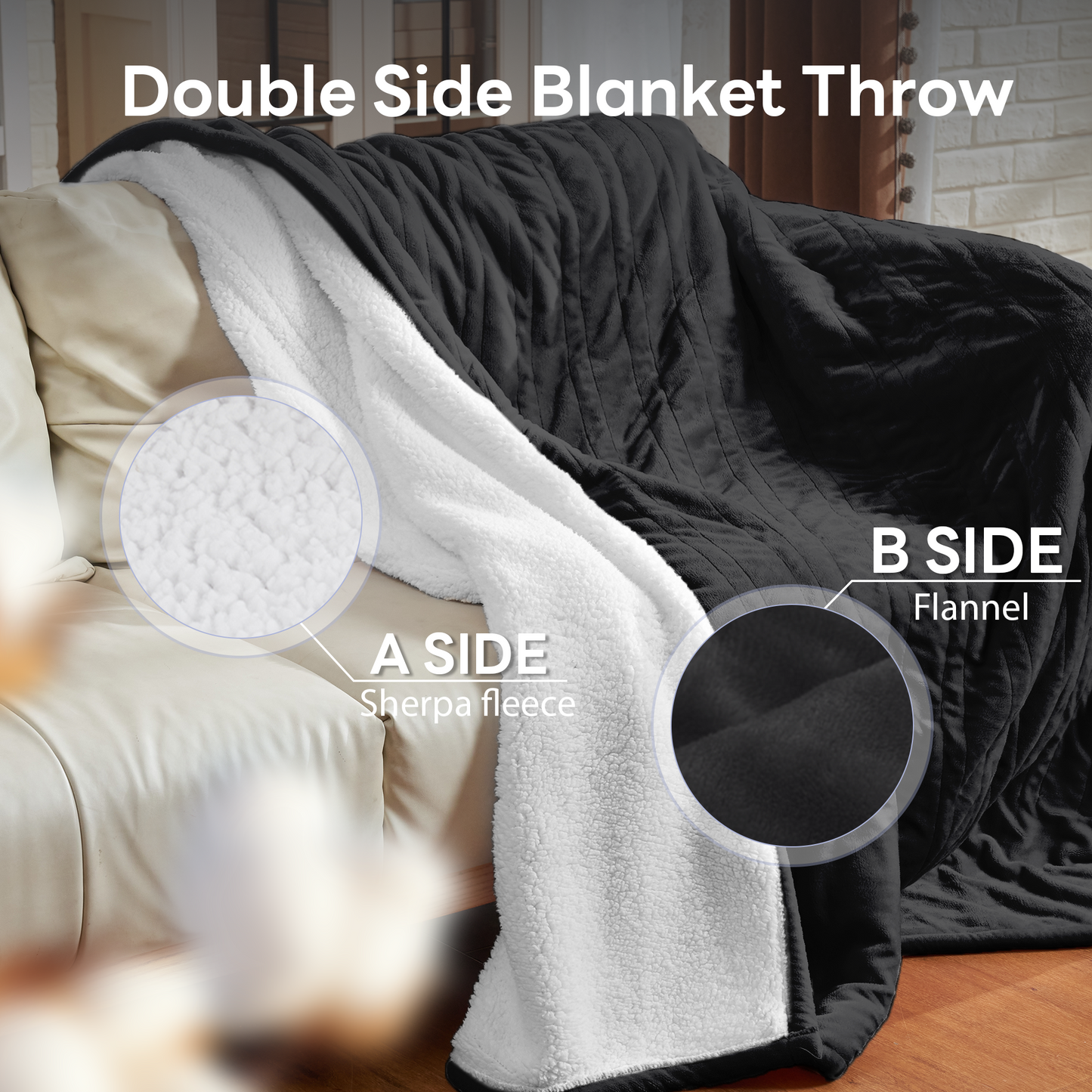 Nexaro Heated Electric Blanket, 50"x60" Flannel Heating Blanket Features 12-Hour Timer with 1-Hour Intervals, Machine Washable Sherpa with Overheating Protection, Ideal Gifts for Her, Black