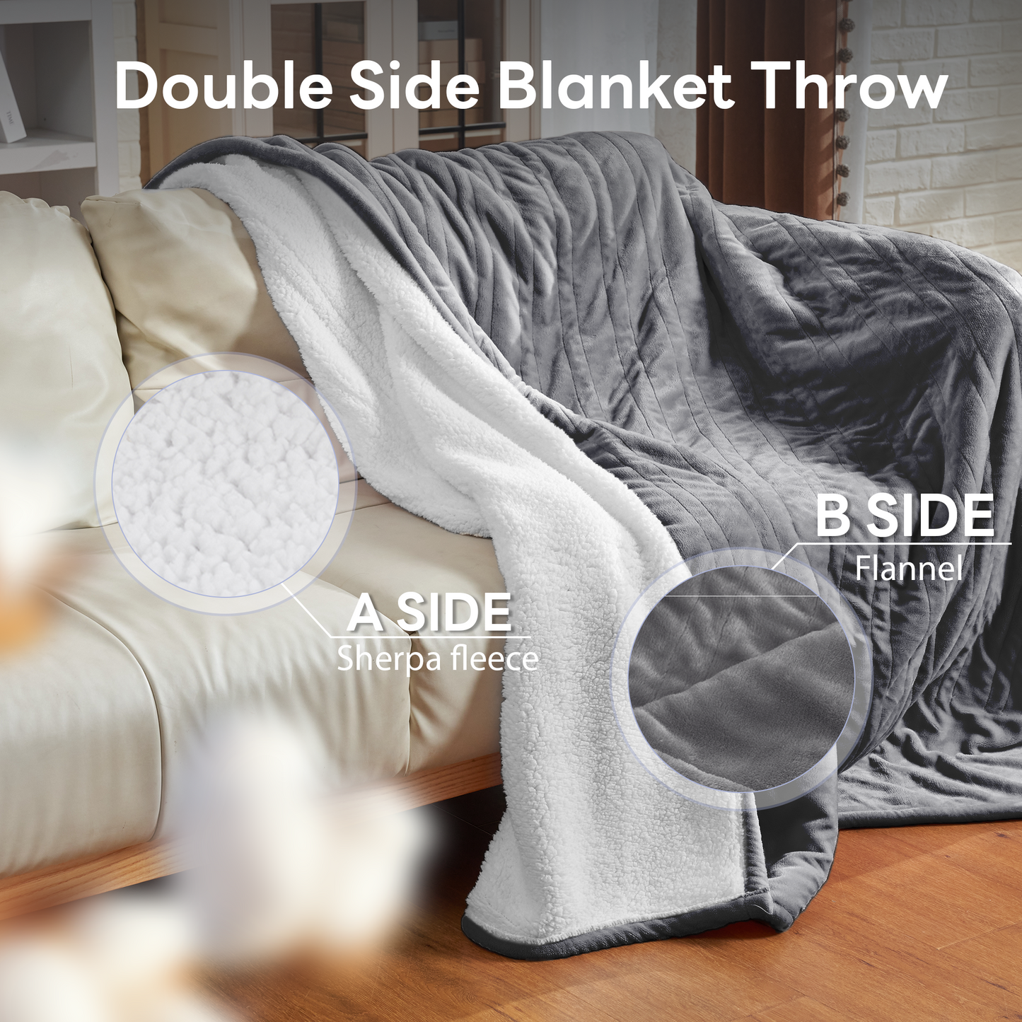 Nexaro Heated Electric Blanket, 50"x60" Flannel Heating Blanket Features 12-Hour Timer with 1-Hour Intervals, Machine Washable Sherpa with Overheating Protection, Ideal Gifts for Her, Grey