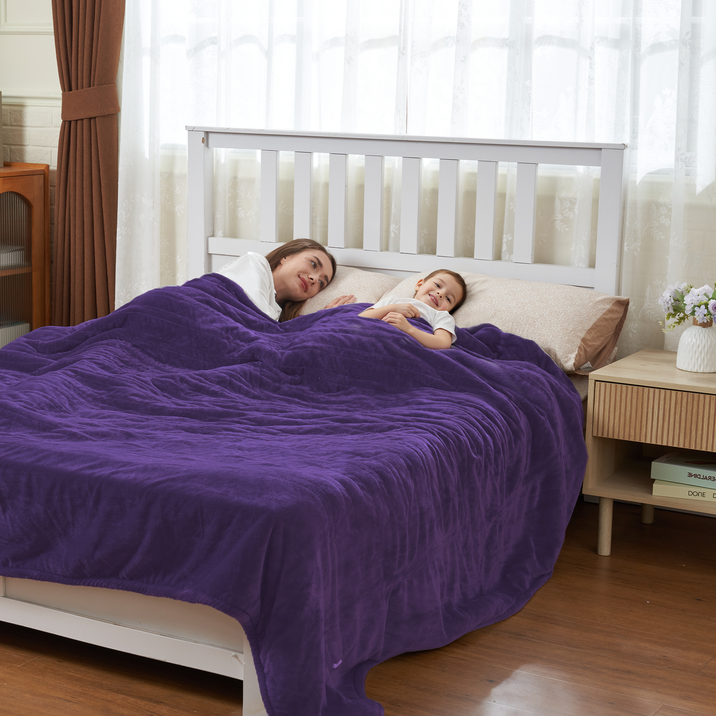 Nexaro Heated Electric Blanket, 50"x60" Flannel Heating Blanket Features 12-Hour Timer with 1-Hour Intervals, Machine Washable Sherpa with Overheating Protection, Ideal Gifts for Her, Purple