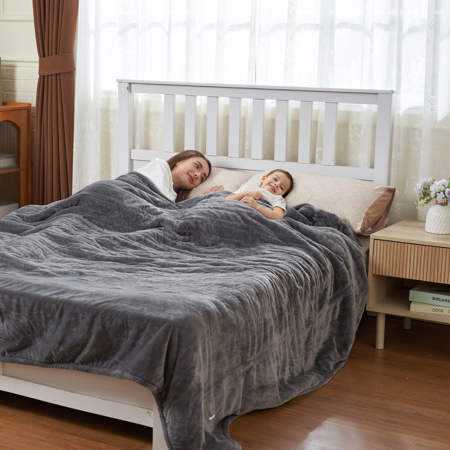 Nexaro Heated Electric Blanket, 50"x60" Flannel Heating Blanket Features 12-Hour Timer with 1-Hour Intervals, Machine Washable Sherpa with Overheating Protection, Ideal Gifts for Her, Grey