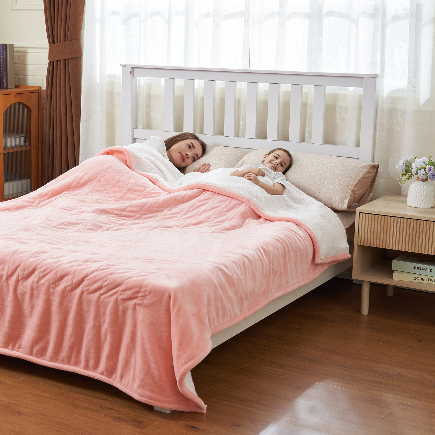 Nexaro Heated Electric Blanket, 50"x60" Flannel Heating Blanket Features 12-Hour Timer with 1-Hour Intervals, Machine Washable Sherpa with Overheating Protection, Ideal Gifts for Her, Pink