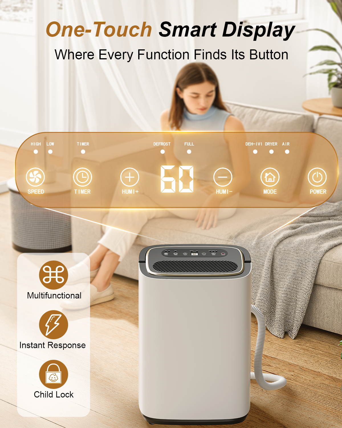 5000 sq.ft Dehumidifier for Basement, 50 Pint Dehumidifiers for Home with Drain Hose, Smart Humidity Control, 24H Timer & Child Lock, Ideal for Large Room, Bathroom, Bedroom, Garage