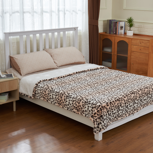 Heated Electric Blanket, 72"x84" Flannel Heating Blanket Features 12-Hour Timer with 1-Hour Intervals, Machine Washable Sherpa with Overheating Protection, Ideal Gifts for Her, Cream Leopard