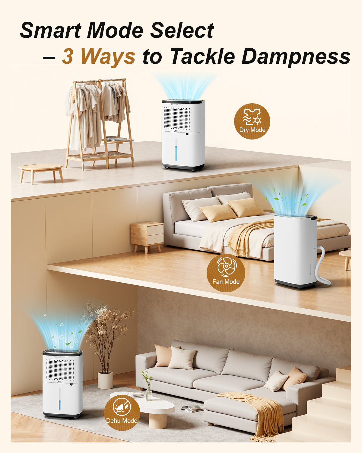 Nexaro 3000 Sq. Ft. Dehumidifier for Basement, Update 30 Pint Quiet Dehumidifiers for Home with Drain Hose, Smart Humidity Control, 24H Timer & Child Lock, Ideal for Large Rooms, Bedroom, Garage