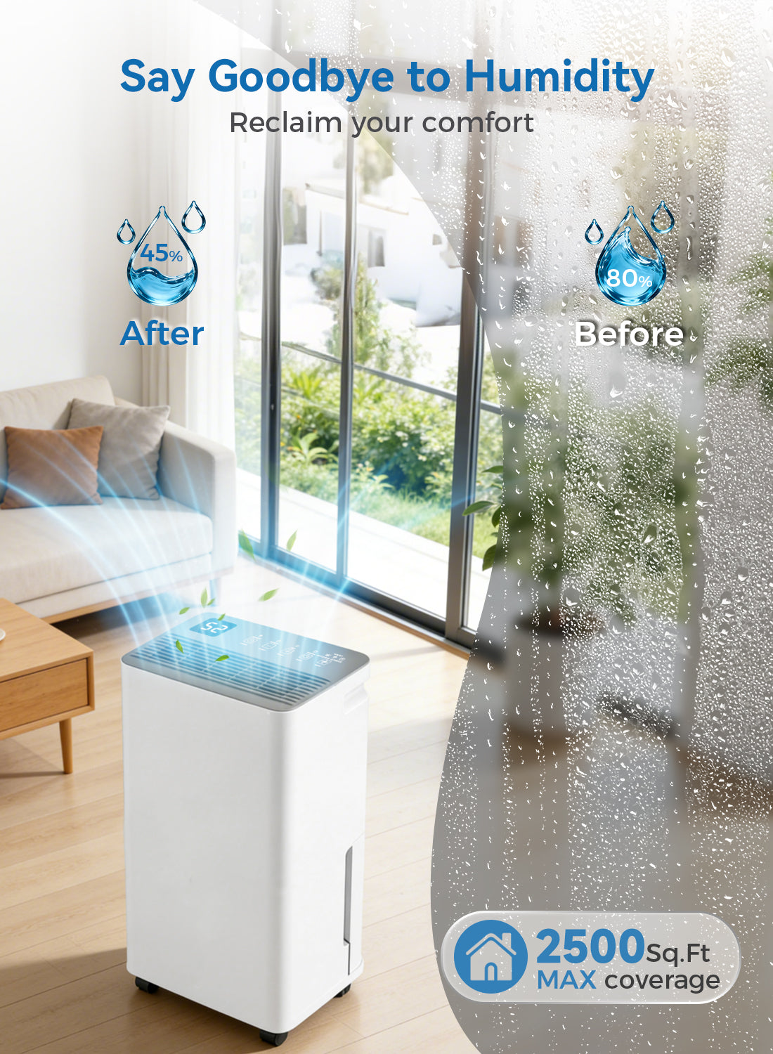 2500 Sq.Ft Dehumidifier for Basement with Drain Hose, Update 35 Pint Large Best Compressor Dehumidifiers for Home or Garage, Smart Humidity Control, 24H Timer & Child Lock, Ideal for Rooms, Upgraded
