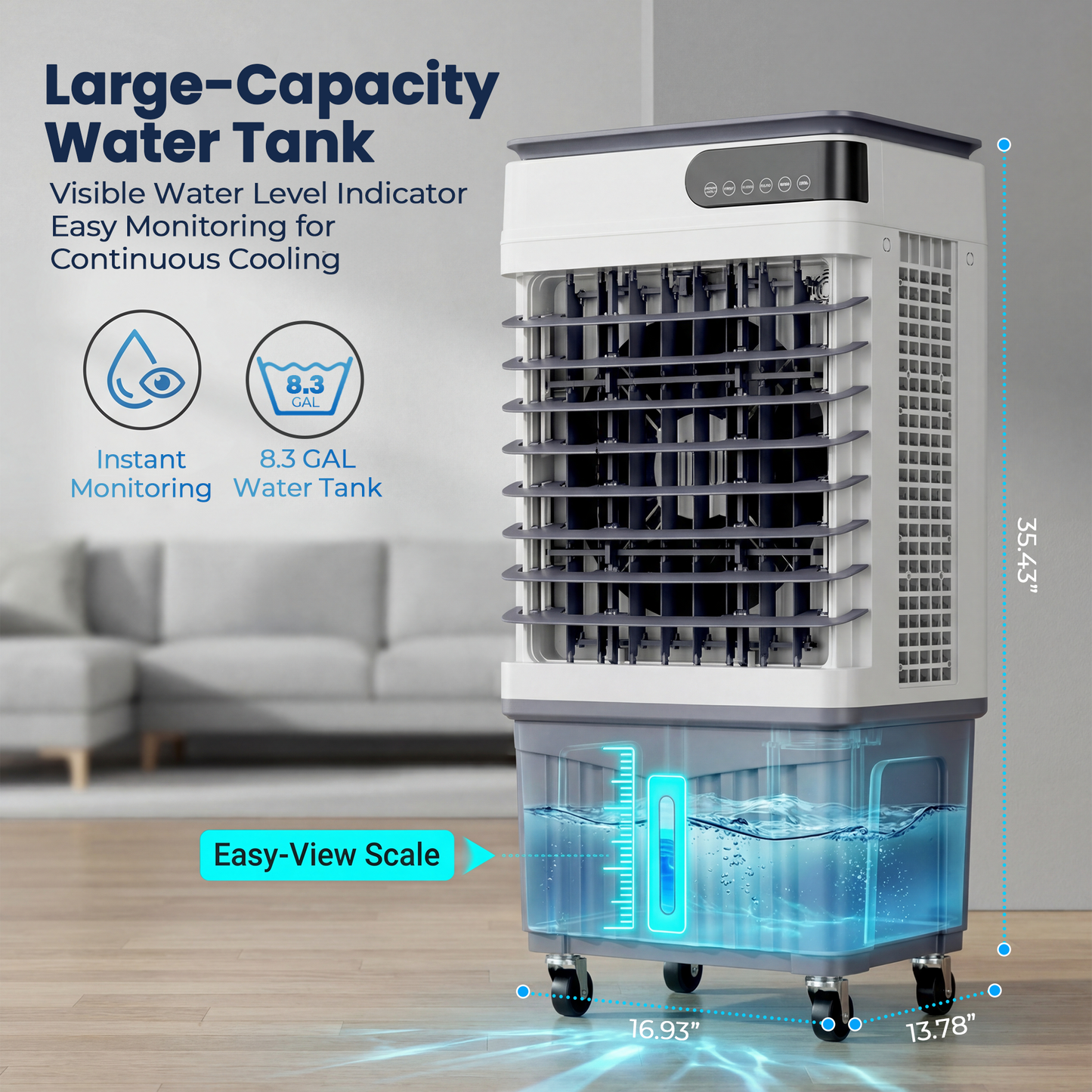 2500 CFM Swamp Cooler, Portable Evaporative Air Cooler with 8.3 Gal Water Tank, 4 Ice Packs, 120 Degree Oscillation, 3 Speeds, 12H Timer, Remote Fan for Large Room Garage