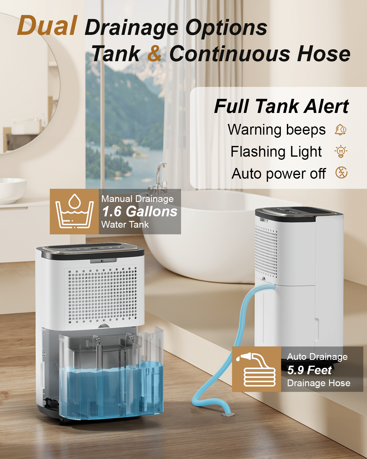 5000 sq.ft Dehumidifier for Basement, 50 Pint Dehumidifiers for Home with Drain Hose, Smart Humidity Control, 24H Timer & Child Lock, Ideal for Large Room, Bathroom, Bedroom, Garage