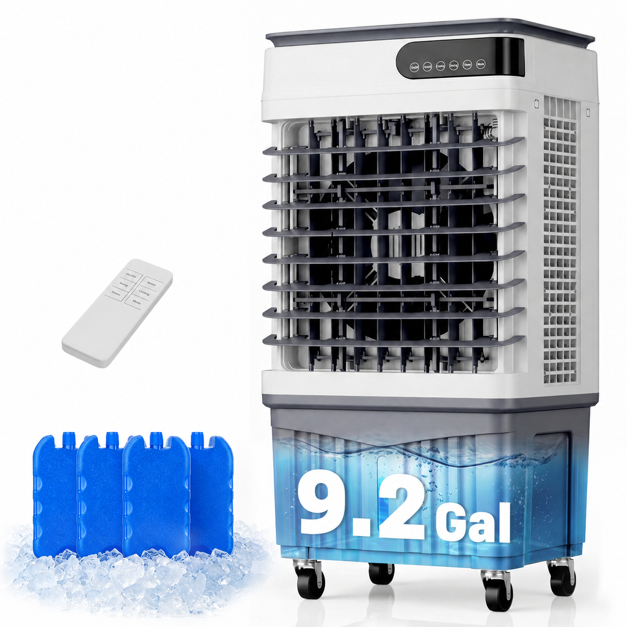 2800CFM Swamp Cooler, Portable Evaporative Air Cooler with 9.2 Gal Water Tank, 4 Ice Packs, 120° Oscillation, 3 Speeds & Modes, 12H Timer, Remote Cooling Fan for Large Room Garage