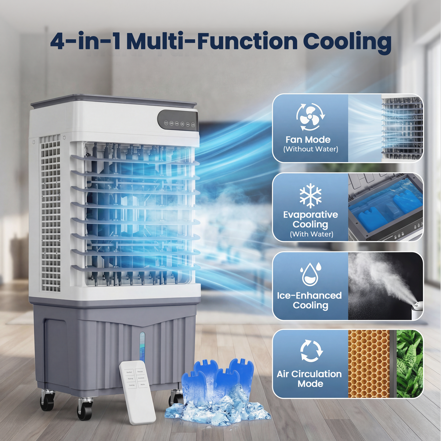 2500 CFM Swamp Cooler, Portable Evaporative Air Cooler with 8.3 Gal Water Tank, 4 Ice Packs, 120 Degree Oscillation, 3 Speeds, 12H Timer, Remote Fan for Large Room Garage