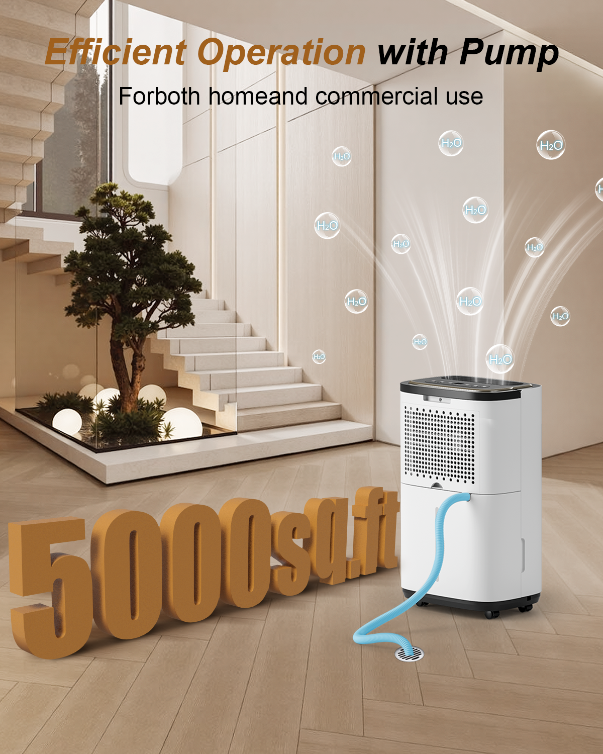 5000 sq.ft Dehumidifier for Basement, 50 Pint Dehumidifiers for Home with Drain Hose, Smart Humidity Control, 24H Timer & Child Lock, Ideal for Large Room, Bathroom, Bedroom, Garage