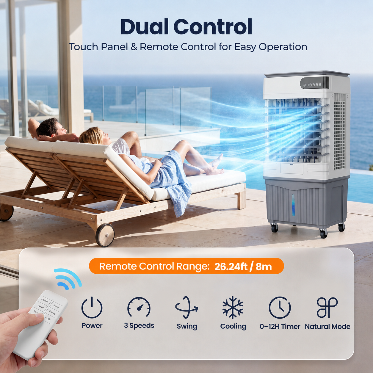 2800CFM Swamp Cooler, Portable Evaporative Air Cooler with 9.2 Gal Water Tank, 4 Ice Packs, 120° Oscillation, 3 Speeds & Modes, 12H Timer, Remote Cooling Fan for Large Room Garage